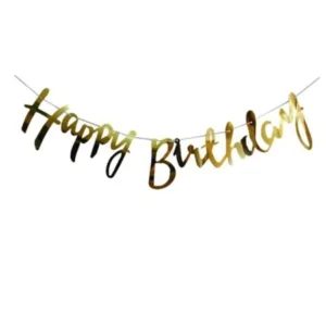 3D Gold Happy Birthday Banner – Altın Renkli Doğum Günü Yazısı Parti Süsleme Afişi